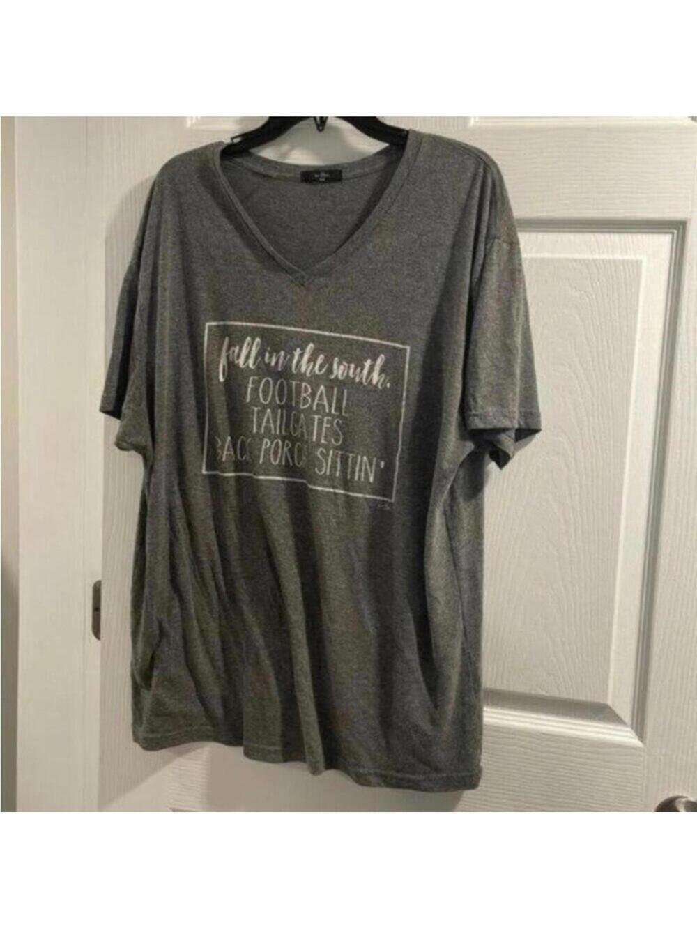 Gray southern graphic “V-neck short sleeve shirt, tee fall in the south